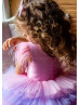 Sequin Pink Violet Layered Tulle Flower Girl Dress With Feather